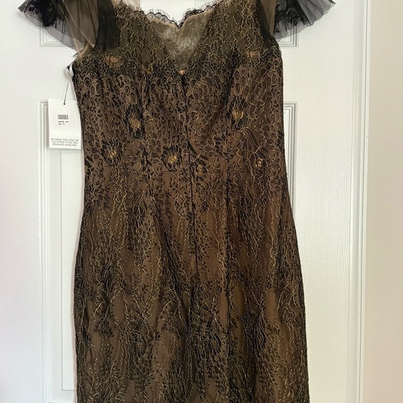 NWT Marchesa Notte Tulle-Trimmed Guipure Lace Cocktail Dress Black/Brown Sz 12 - Picture 3 of 8